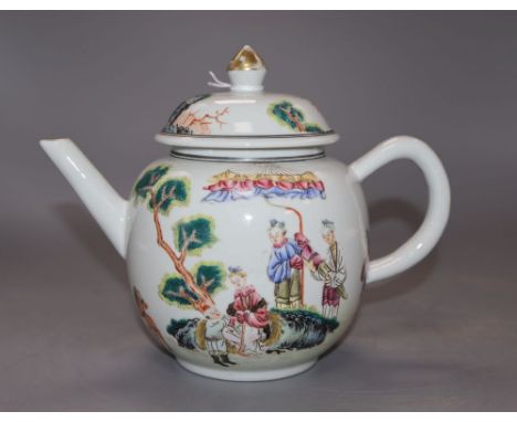 A Chinese famille rose teapot and cover, height 16cmCONDITION: Wear to the gold paint on the finial and spout rim, otherwise 