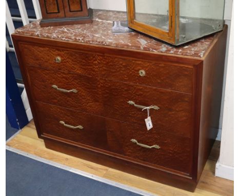 An early 20th century continental thuya marble top commode, W.110cm, D.50cm, H.86cm
