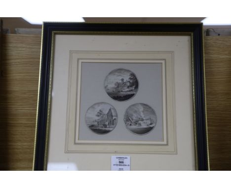 After Breughel, three monochrome watercolours, Figures in landscapes, tondo, largest 7.5cmCONDITION: Three works on paper, ea