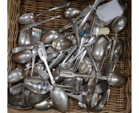 A quantity of assorted mainly 19th century silver teaspoons and other items, including a set of six George III silver teaspoo