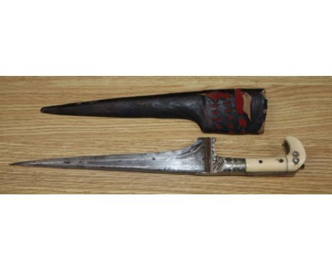 A 19th century Eastern bone handled dagger, length excluding scabbard 34.5cm