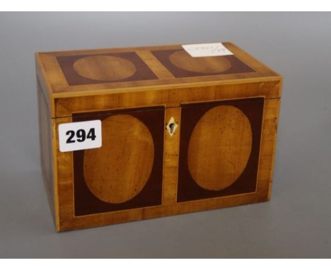 A Georgian style inlaid tea caddy, length 18cm