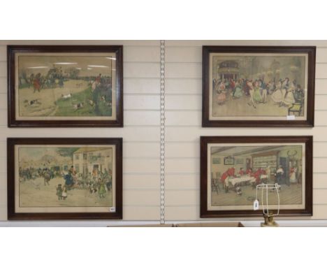Albert Ludovici (1884-1923), set of four chromolithographs, Coaching, Hunting and Ballroom scenes, signed in pencil, 42 x 62.