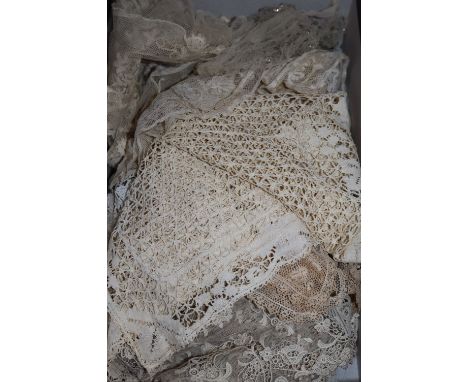 A collection of 19th century handmade needle lace, bobbin laces and Irish crochet