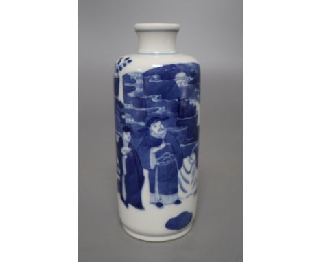 A small Chinese blue and white vase, height 13.5cmCONDITION: Some minor light surface scratches, typical minor flaws in manuf