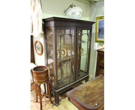 19th Century mahogany Chinese Chippendale style two door china cabinet and early 20th Century opaque glass ceiling light (2)