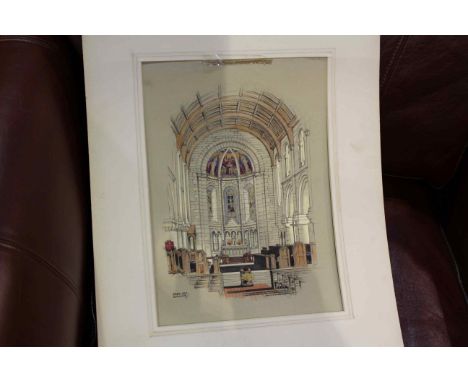 Fred Jay Girling, Church Interior, watercolour sketch, signed lower left, unframed