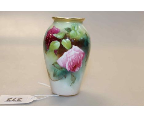 Small Royal Worcester vase, painted in the style of Kitty Blake with roses, no. G461, 10.5cm