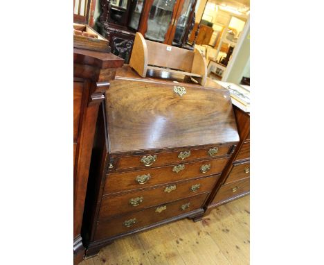 Georgian mahogany four drawer bureau on ogee bracket, 109cm high by 93.5cm wide