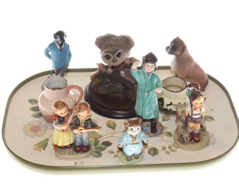 Royal Worcester figure 'February', two Hummel figures, Beswick Tom Kitten, two jugs, etc