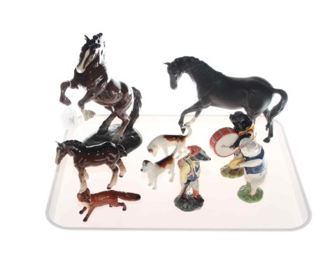 Collection of Beswick including pig band figures, hounds, fox and horses