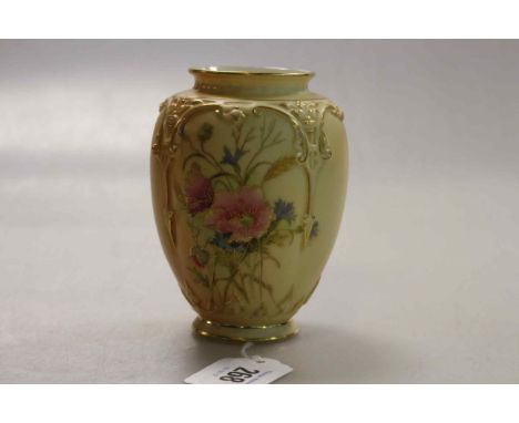 Royal Worcester blush ivory vase, painted with a floral spray, no. H169, 12cm