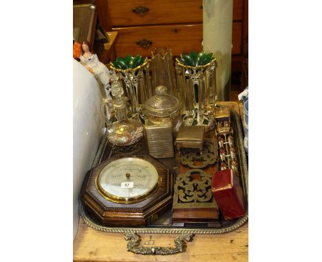 Large electro-plated tray, 19th Century overlay glass lustre's, Chinese silver ring box, book trough, barometer, Royal coach 