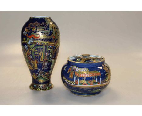 Carlton Ware Chinoiserie vase and tobacco jar, vase 20cm