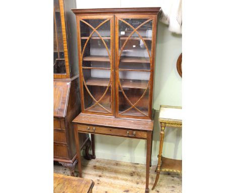 19th Century mahogany two door display cabinet on later single drawer base, 171cm high by 74.5cm wide