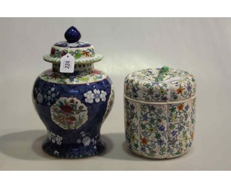 Chinese pumpkin jar and Copeland vase and cover (2)