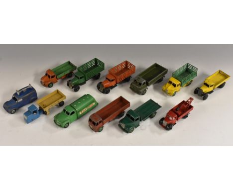 Dinky Toys - commercial vehicles, 25 series Tipper truck, yellow body, black chassis, another gardeners lorry/farm truck, gre