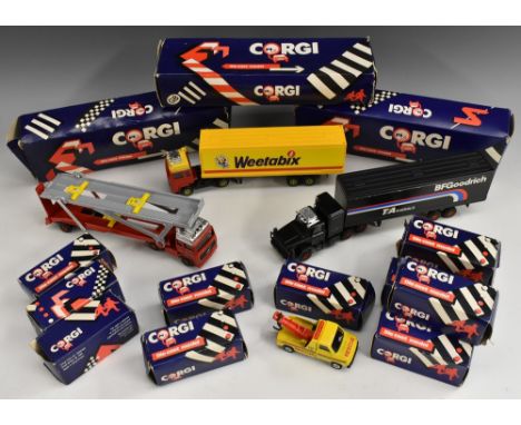 Corgi Diecast Vehicles - 1980s models including Volvo Container Truck, Volvo Car Transporter, Scammell Container Truck, Zaksp