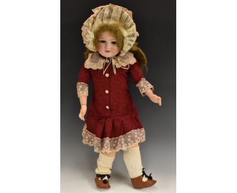 Armand Marseille - a 390 bisque head socket doll, sleepin blue eyes, open mouth, light brown wig, composite body and limbs, i