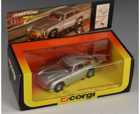 Corgi Toys - 271 James Bond Aston Martin DB5, silver, red interior, ejector seat with two figures, window boxed with detachab