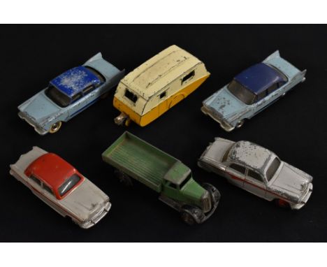 Dinky Toys - 176 Austin A105, grey body, red roof and side flashes, stepped hubs, white rear black front tyres;  another grey