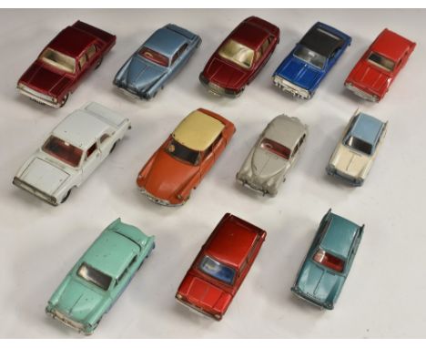 Dinky Toys -  24C Citroen DS 19, 130 Ford Corsair, red, 134 Triumph Vitesse, metallic blue, 138 Hillman Imp, metallic red, 14