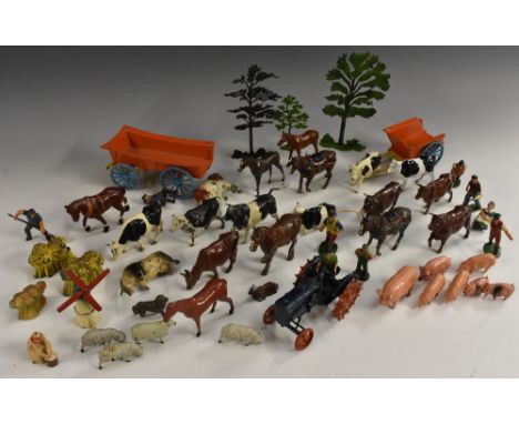An extensive hollow cast metal model farm and accessories, Britain's, Crescent Toys, etc inc Britain's 127F Fordson Major Tra