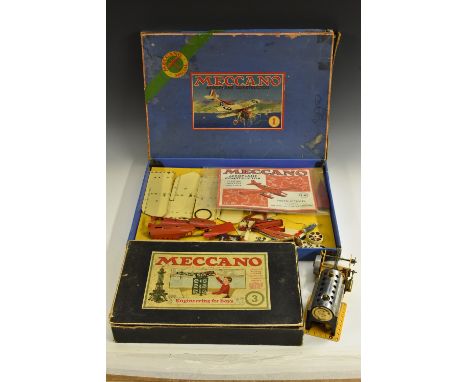 Meccano Construction Toys - a early Special outfits Aeroplane Constructor set No1 with instructions, others set 3, steam engi