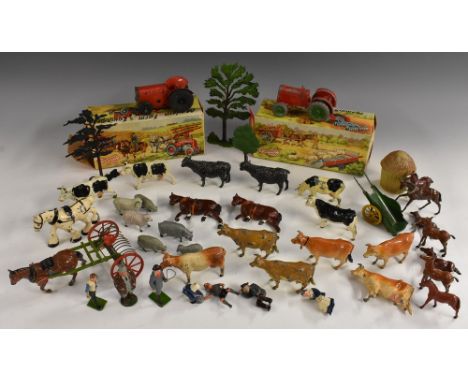 An extensive hollow cast metal model farm and accessories, Britain's, Crescent Toys, etc inc Crescent Toys 1805 Tractor, and 