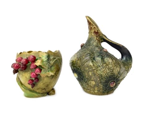 RIESSNER, STELLMACHER &amp; KESSEL ‘AMPHORA’ EARTHENWARE PITCHER, CIRCA 1900, of ovoid form, moulded and painted with a butte