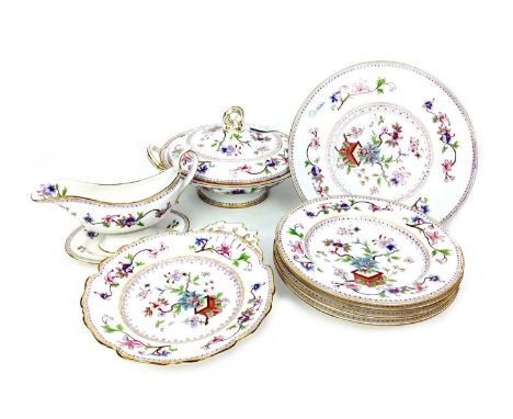 19TH CENTURY WORCESTER DINNER SERVICE, comprising eleven dining plates (along with an associated plate), sixteen dessert plat