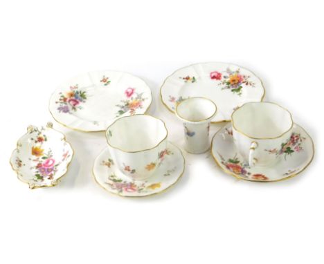 A group of Royal Crown Derby Derby Posies wares, comprising two cups and saucers, two side plates, miniature vase and a trink