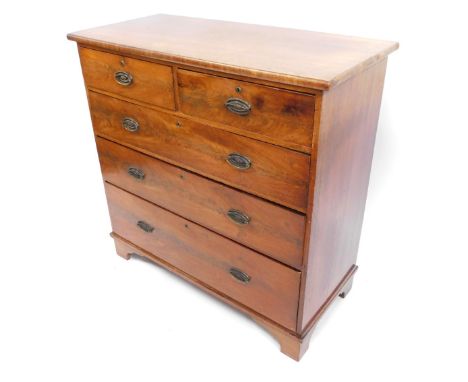 A late 19thC mahogany chest, of two short and three long drawers, with brass escutcheons on bracket feet, 108cm high, 108cm w