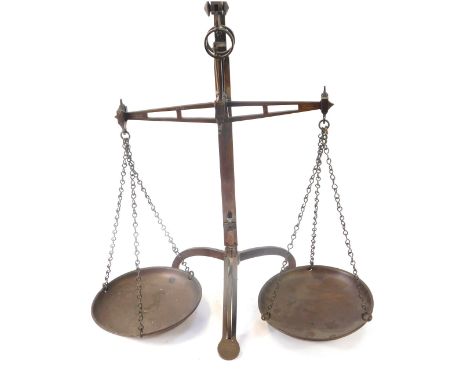 A set of brass W&amp;T Avery scales, 59cm high.