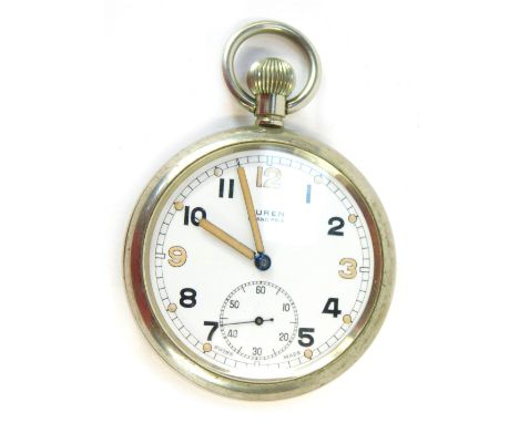A Buren Grand Prix Military pocket watch, with military arrow and GSTP, Bravingtons London H15921, in steel case