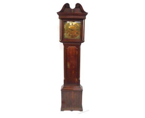 George Bourn of Kirkby. A 19thC oak longcase clock, with a arched pediment, with a brass Roman numeric dial with seconds dial