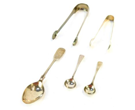 Various silver cutlery, comprising a pair of silver sugar tongs, of fluted design, a pair of Victorian sugar tongs of plain d