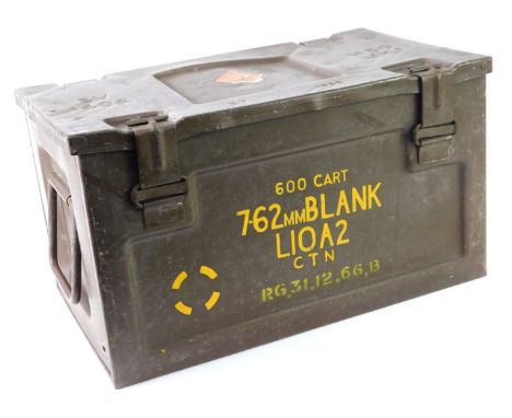 A military ammunition case, stamped H50 MK1, and contents of maps, 26cm high, 45.5cm wide, 27cm deep.