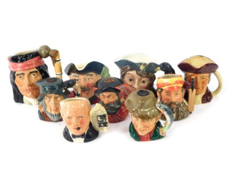 A collection of medium and small Beswick and Royal Doulton character jugs, comprising Beswick Barnaby Rudge, Royal Doulton Fa