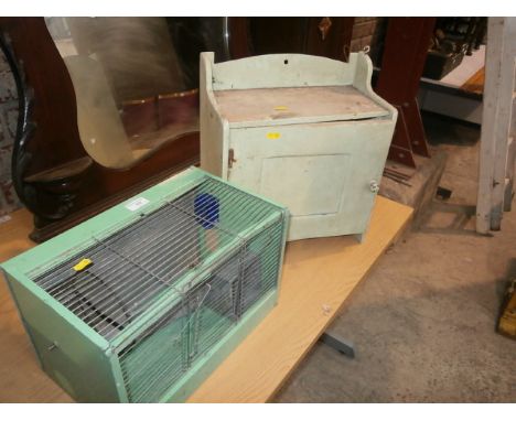 small wall hanging cupboard and vintage bed cage