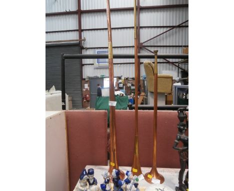 3 brass & copper hunting horns