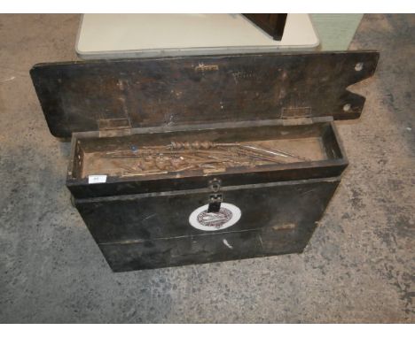 wooden tool chest and contents
