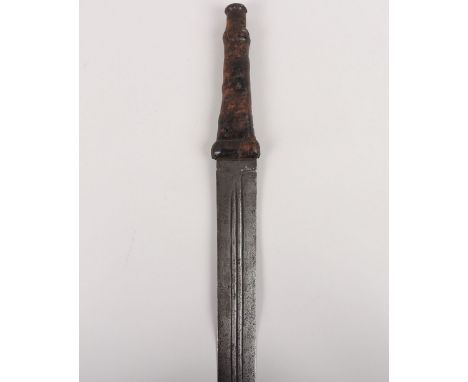 North African Tribal Sword, Late 19th Century, broad straight double edge blade 80cms with European maker’s stamp (probably G