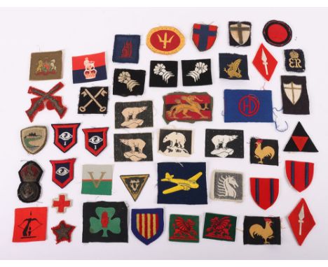 British Army Cloth Formation Signs. Printed include 21 Indian Corps, 79th Armoured Div, 8th, 49th (1st & pair of 2nd pattern)