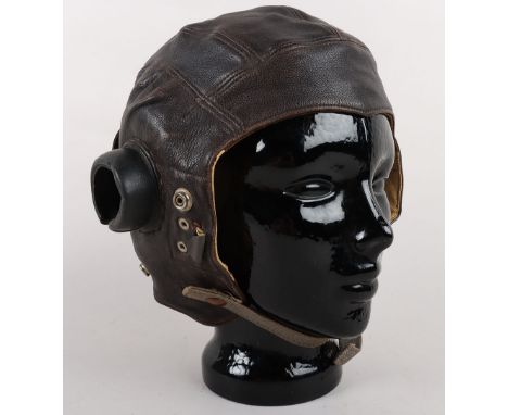 WW2 Royal Air Force C-Type Flying Helmet, good example of a brown leather C-Type flying helmet with rubber ear cups, no wirin