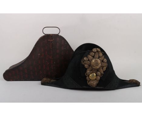 Officers Bicorn Hat, with Post 1902 Button to Royal Horse Guards, this on an ornate backing of gold embroidery, complete with