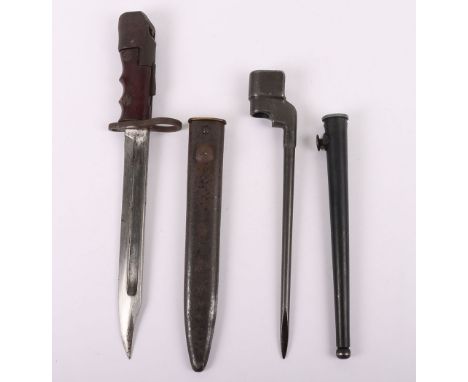 British No.7 Mark 1 Bayonet and scabbard, exposed parts rusty, blade good marked ‘NO 7 MK 1/7’ and broad arrow.  A spike bayo
