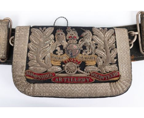 Victorian 1st Hampshire Artillery Volunteers Officers Cross Belt Pouch Set, being a fine bullion embroidered cartouche pouch 