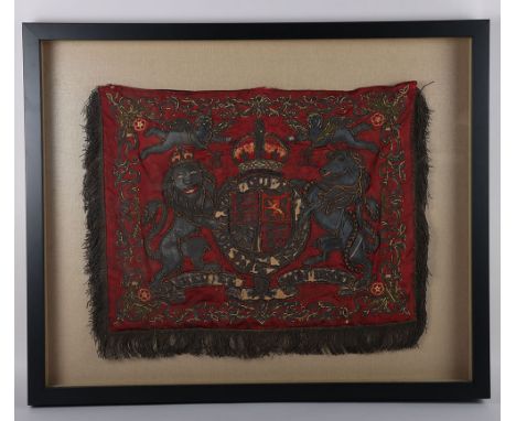 * Household Cavalry Trumpet Banner, 1901-1910, heavily worn and discoloured, complete with fringe, framed and glazed. Re-offe