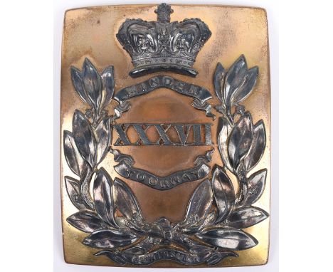 Pre-1855 37th (North Hampshire) Regiment of Foot Officers Shoulder Belt Plate, fine copper gilt rectangular back plate with s